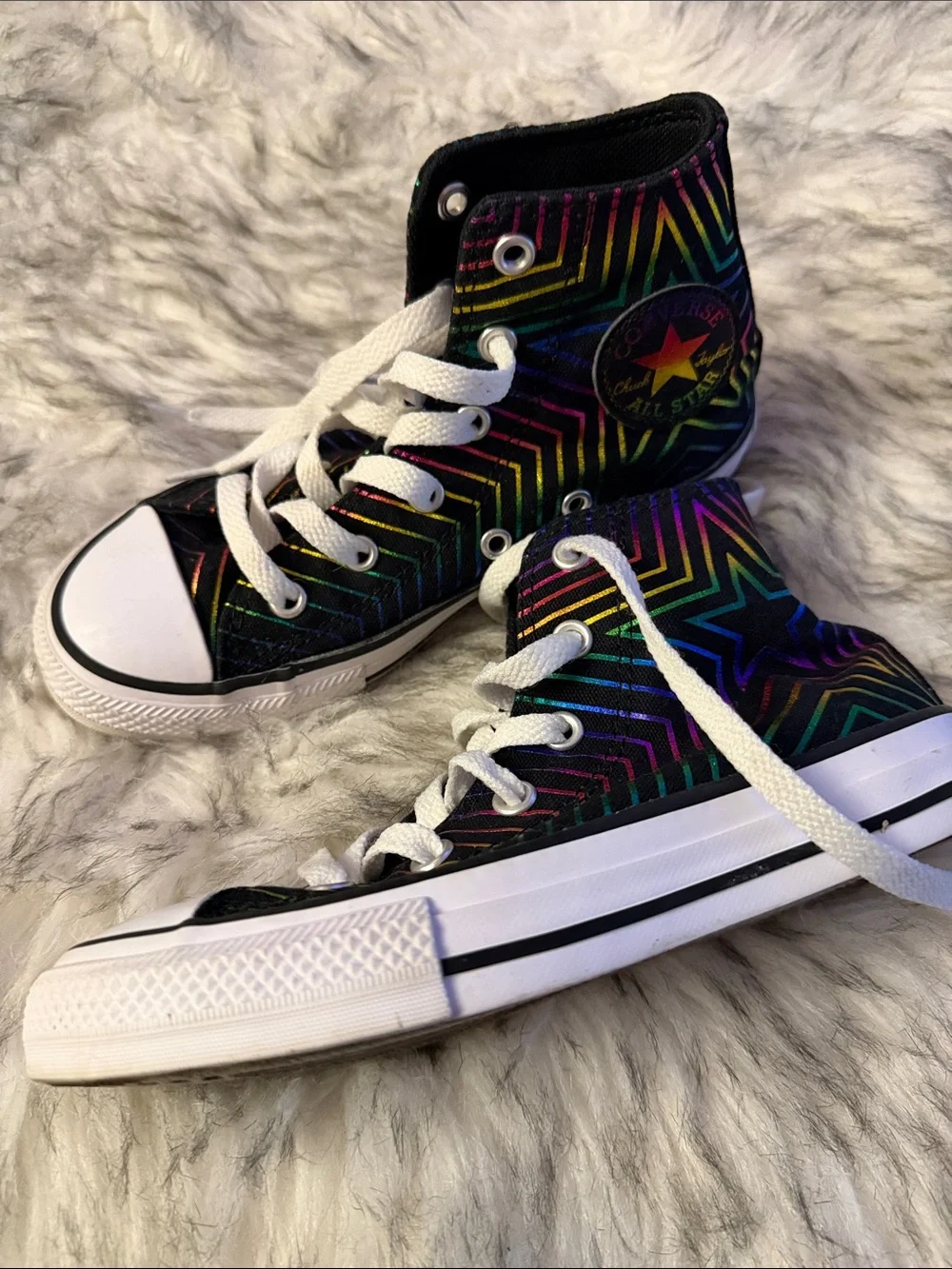 Converse Kids Black High-Top Sneakers with Rainbow Chevron Lines